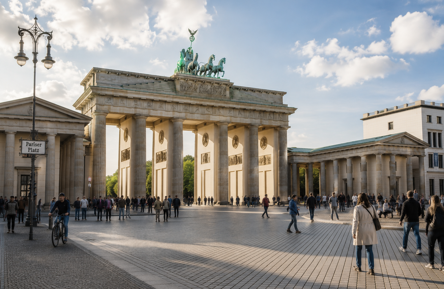 Brandenburger Tor in Berlin mit Passanten als Symbol für die deutschlandweiten Standorte von PRIMECHECK.
