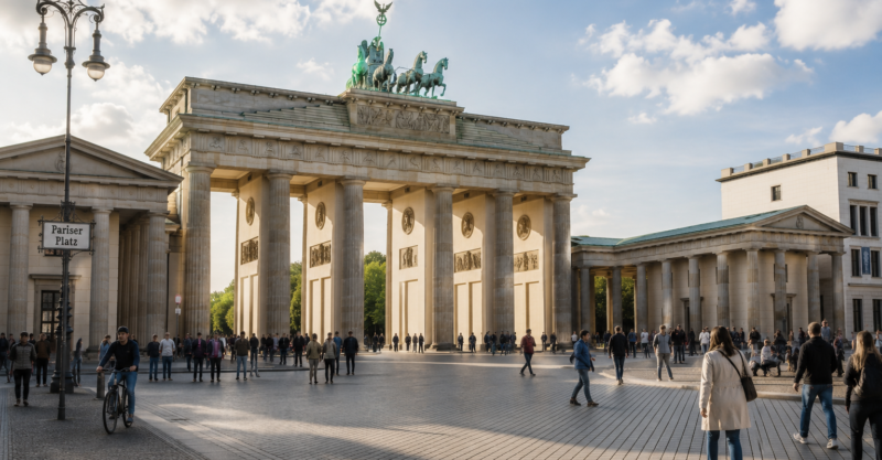 Brandenburger Tor in Berlin mit Passanten als Symbol für die deutschlandweiten Standorte von PRIMECHECK.